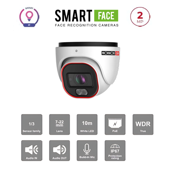 Caméra IP 2MP Dome Reconnaissance Faciale LED Blanc Objectif 7-22mm | Maroc