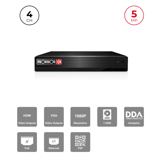 NVR 4 Channels PoE 5MP 6To HDMI VGA | NDAA Maroc