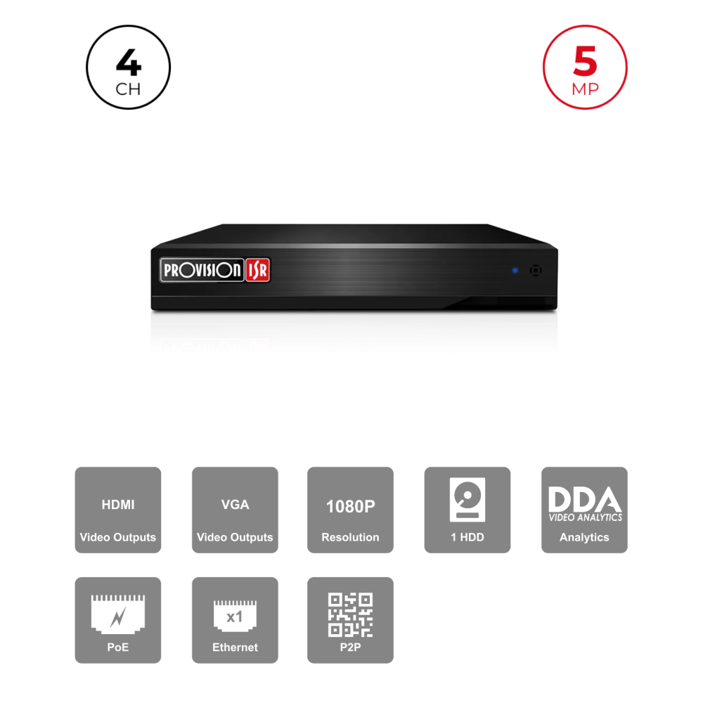 NVR 4 Channels PoE 5MP 6To HDMI VGA | NDAA Maroc