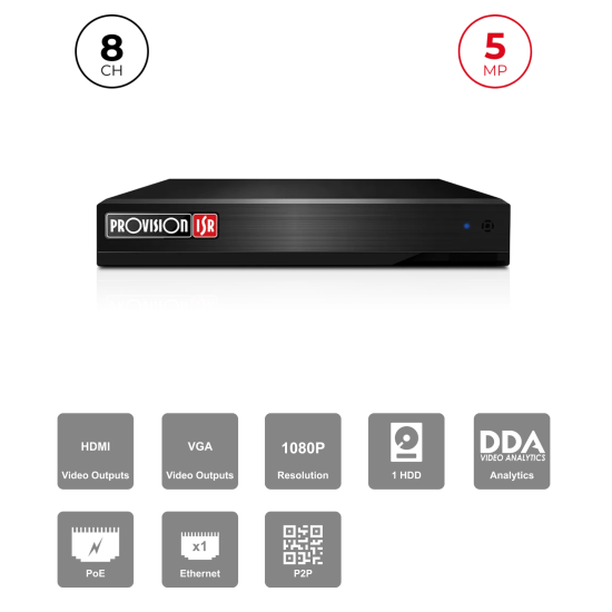 NVR 8 Channels PoE 5MP 6To HDMI VGA | NDAA Maroc