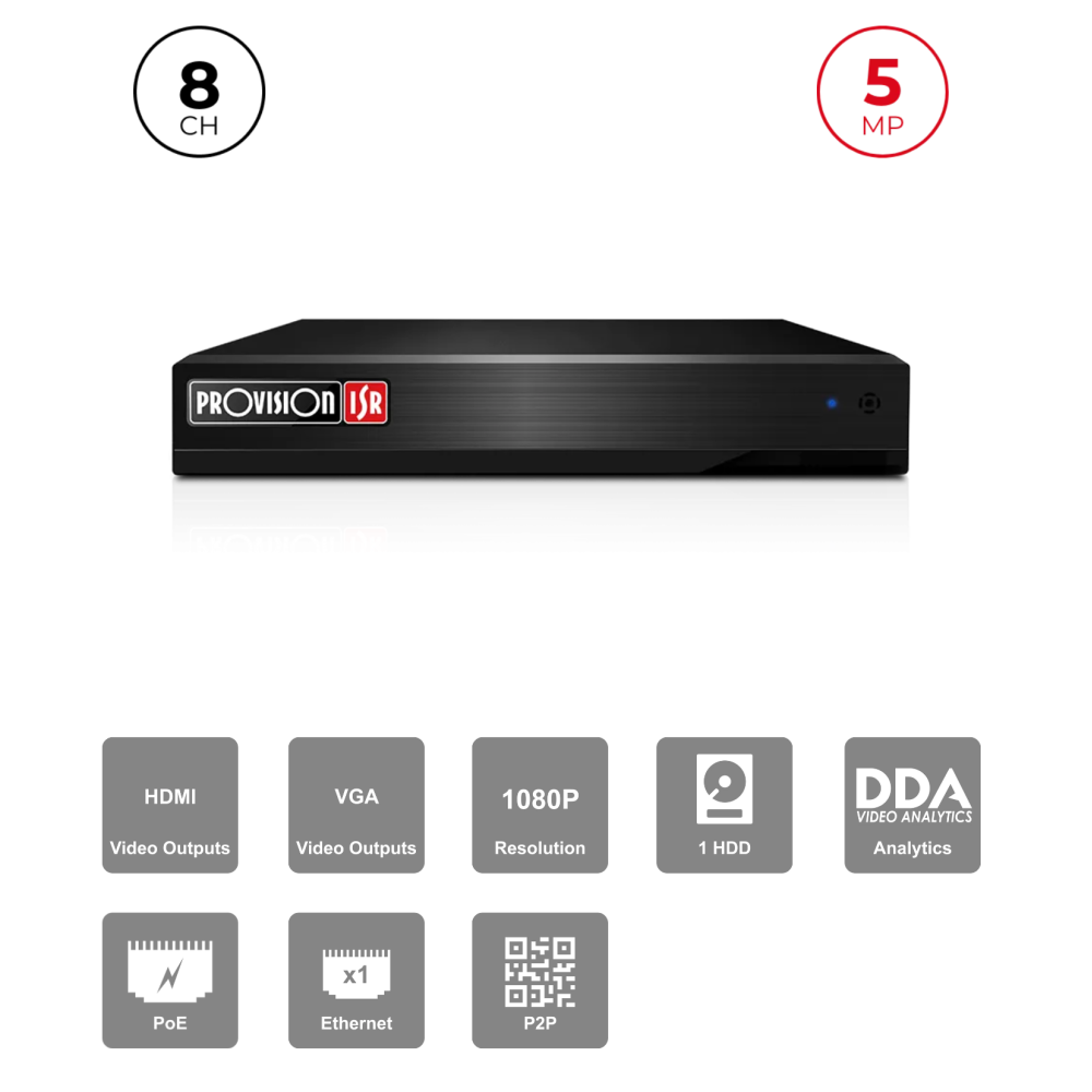 NVR 8 Channels PoE 5MP 6To HDMI VGA | NDAA Maroc