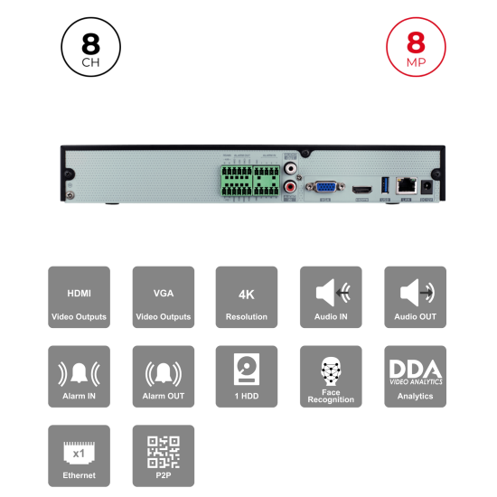 NVR 8 Channels 8MP Reconnaissance Faciale | Audio Alarmes Maroc