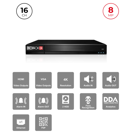 NVR 16 Channels 8MP Reconnaissance Faciale Alarmes | 1U Maroc