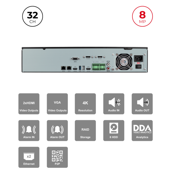 NVR 32 Channels 8MP RAID Reconnaissance Faciale | 2U Maroc