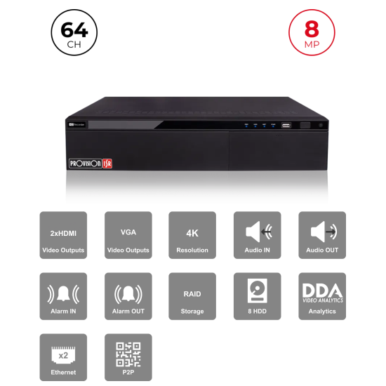 NVR 64 Channels 8MP RAID HDMI 4K | 2U Maroc