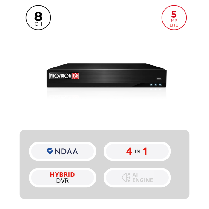 DVR Hybride 8+4CH IP 5MP HDMI VGA Audio – Provision ISR