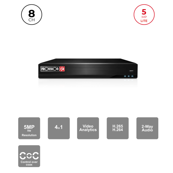 DVR Hybride 8+4CH IP 5MP HDMI VGA Audio – Provision ISR
