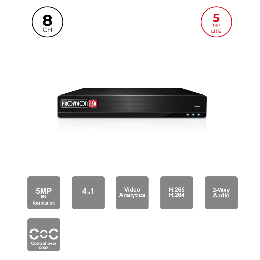DVR Hybride 8+4CH IP 5MP HDMI VGA Audio – Provision ISR