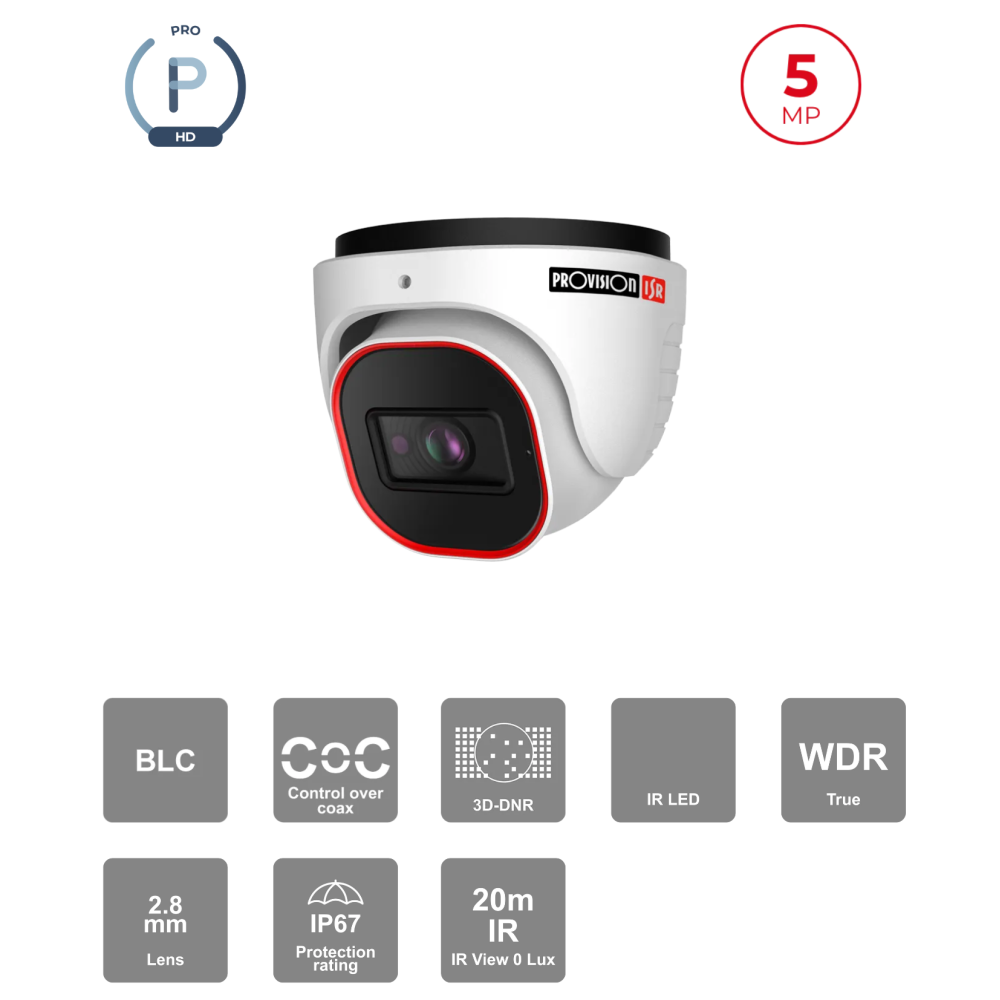 Caméra dôme 5MP analogique IR 20m – Objectif fixe