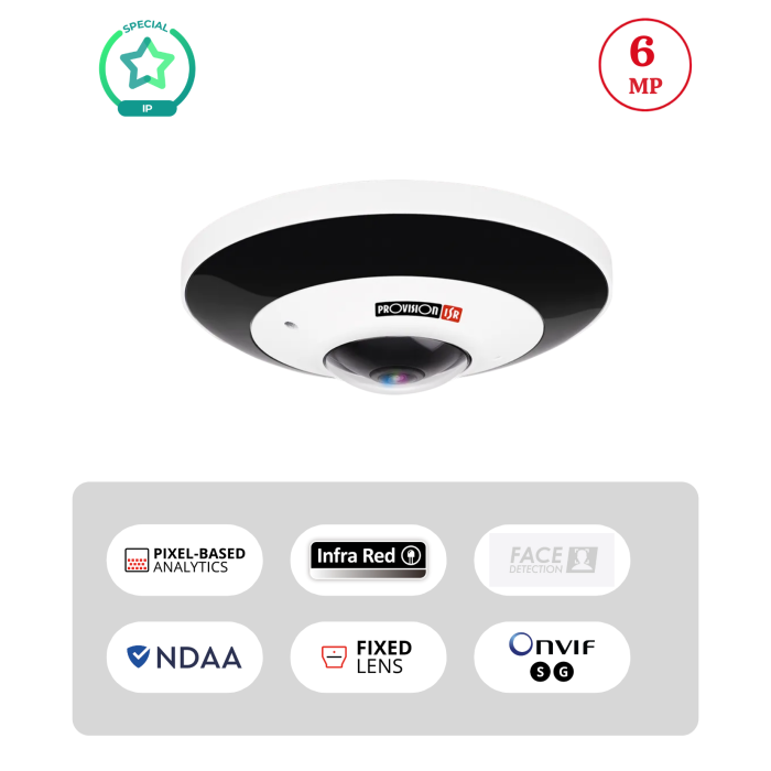 Caméra IP 6MP Fisheye 360° IR 15m Objectif 1.65mm | DDA WDR 120dB Maroc