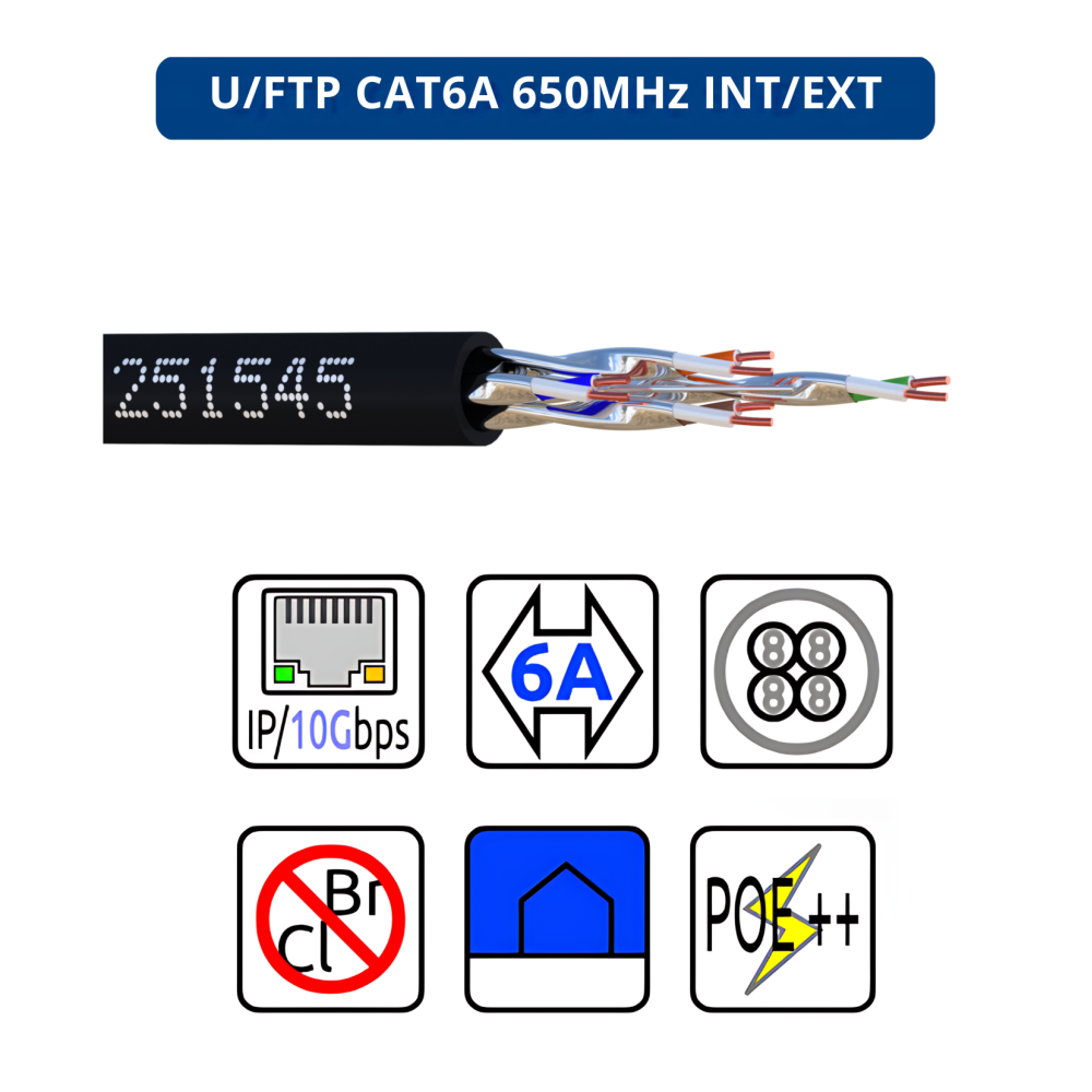 Câble Réseau U/FTP CAT6A 650 MHz Intérieur Extérieur AWG23 | Maroc