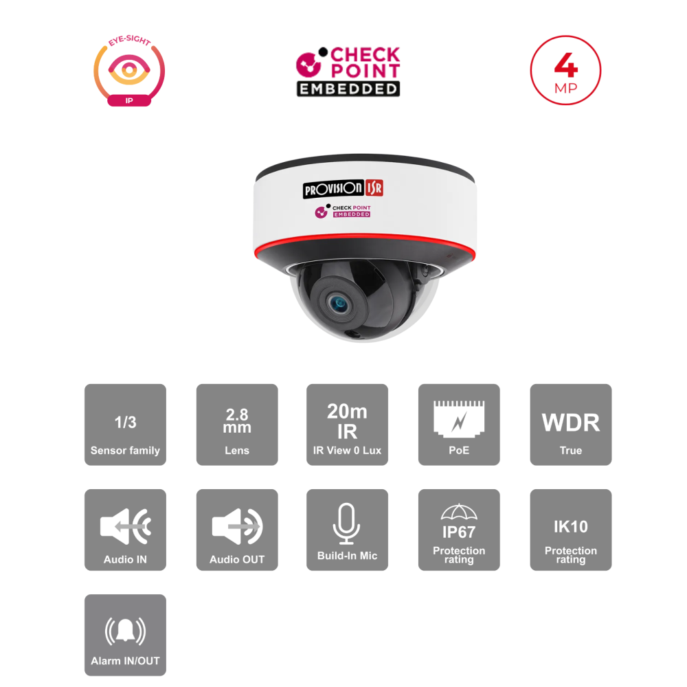 Caméra IP 4MP PoE Anti-Vandale – IR 20m, Objectif 2.8mm – Série E-Sight