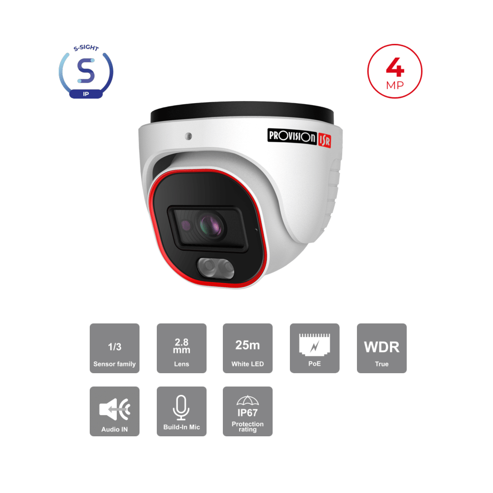 Caméra Dôme IP 4MP PoE Rainbow – LED Blanche Couleur Nuit | S-Sight Maroc
