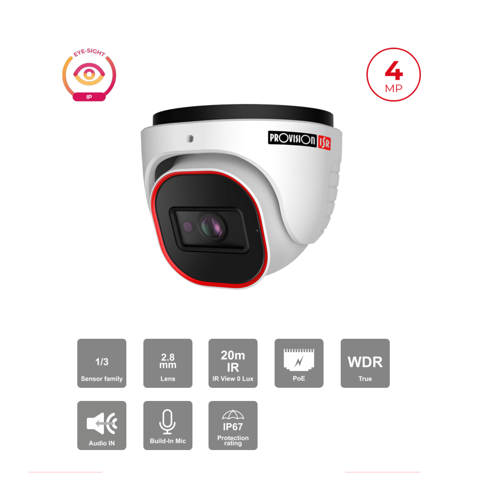 Caméra Dome IP 4MP Eye-Sight PoE – IR 20M, H.265, 2.8mm | Sécurité Maroc