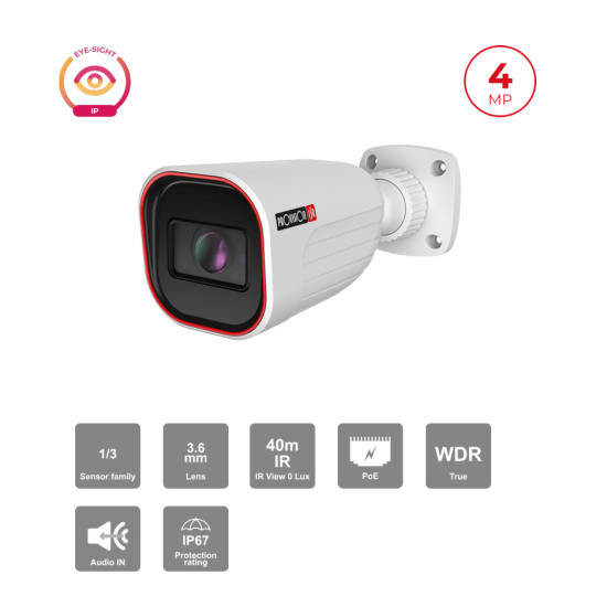 Caméra Bullet IP 4MP Eye-Sight – IR 40M, H.265, 3.6mm, PoE | Maroc