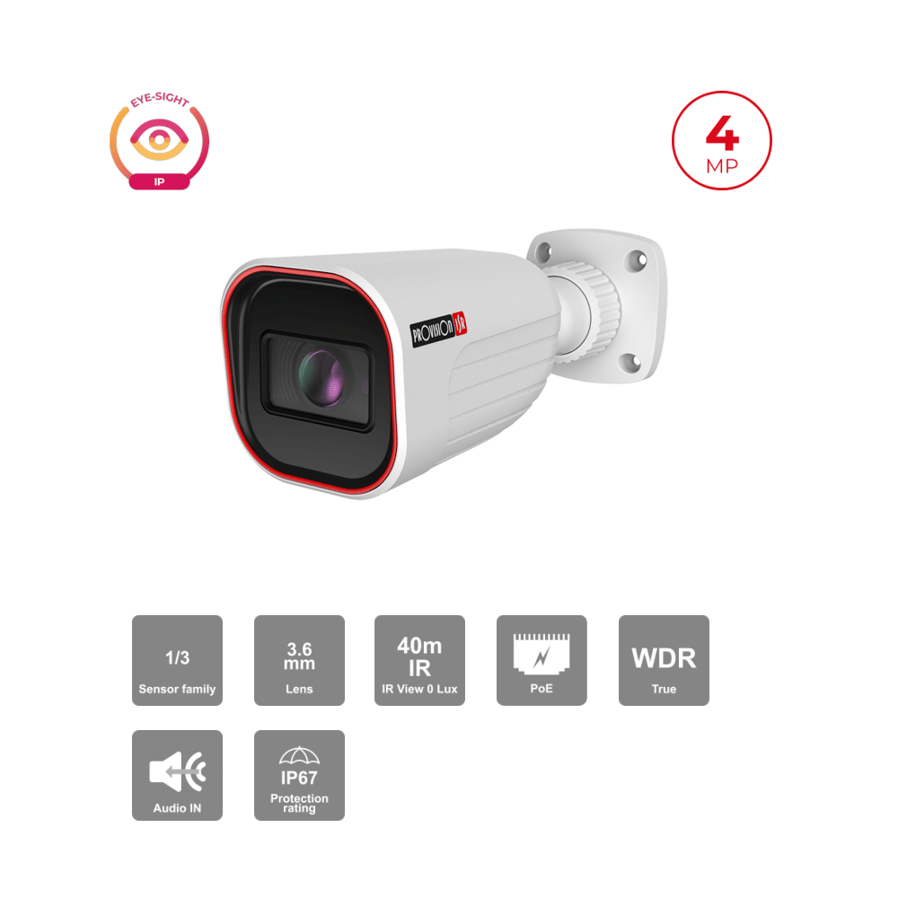 Caméra Bullet IP 4MP Eye-Sight – IR 40M, H.265, 3.6mm, PoE | Maroc
