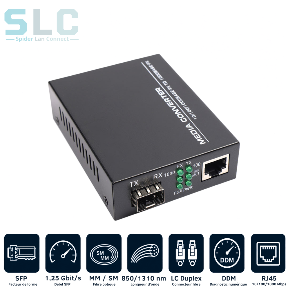 Convertisseur Média Gigabit SFP vers RJ45 | Fibre 1G Maroc