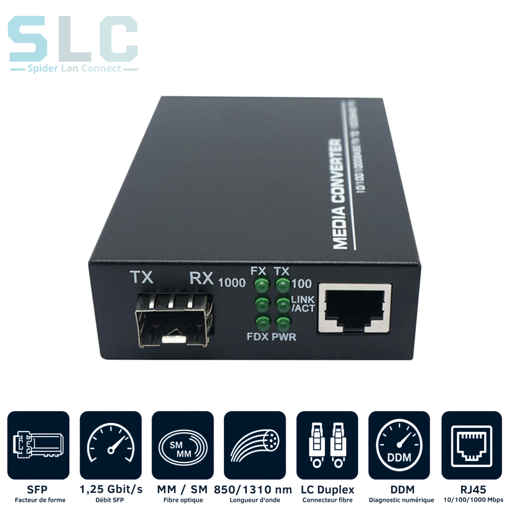 Convertisseur Média Gigabit SFP vers RJ45 | Fibre 1G Maroc
