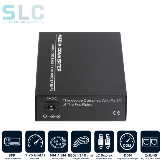 Convertisseur Média Gigabit 1 SFP vers 2 RJ45 | Fibre 1G Maroc