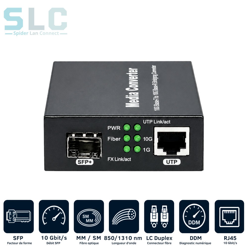 Convertisseur Média 10G SFP+ vers RJ45 | Fibre 10 Gigabit Maroc