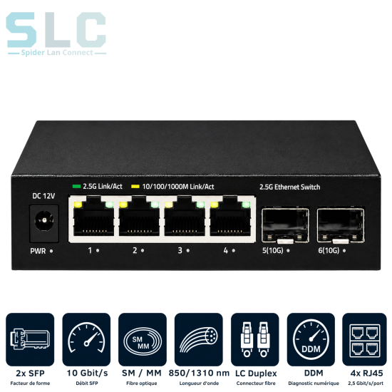 Convertisseur Média 2 SFP+ 10G vers 4 RJ45 2.5G | Maroc