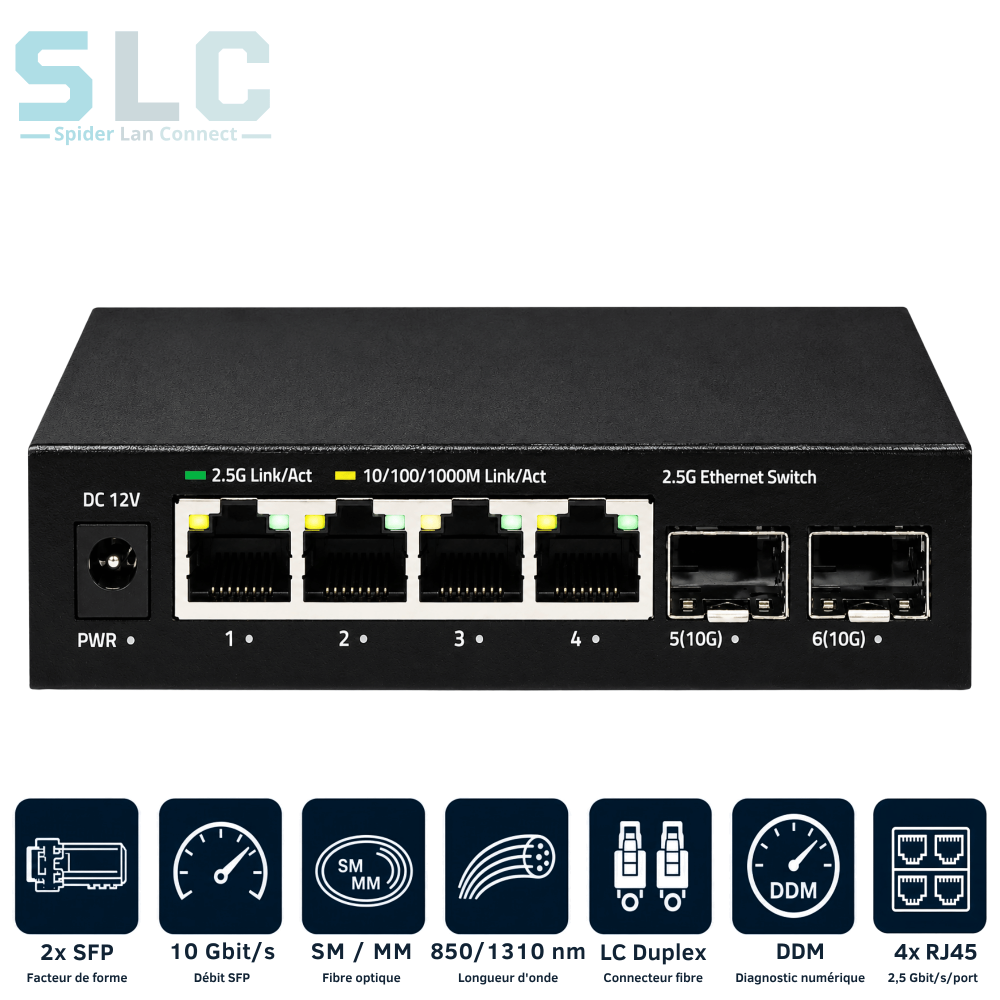 Convertisseur Média 2 SFP+ 10G vers 4 RJ45 2.5G | Maroc