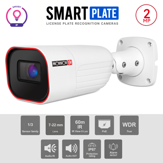 Caméra Bullet LPR 2MP PoE ONVIF Zoom 7-22mm IR 60m | Maroc