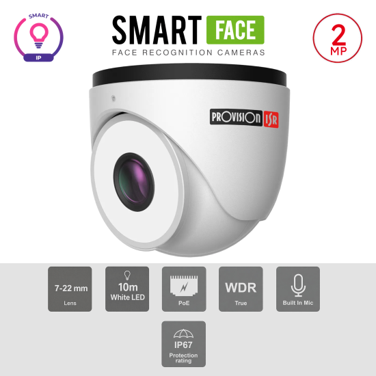 Caméra IP 2MP Dome Reconnaissance Faciale LED Blanc Objectif 7-22mm | Maroc
