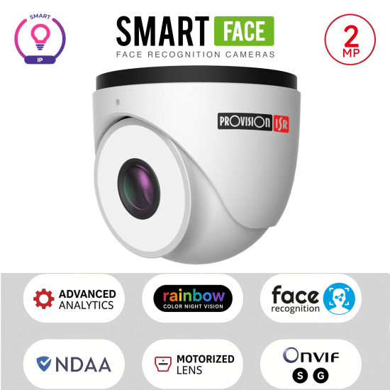 Caméra IP 2MP Dome Reconnaissance Faciale LED Blanc Objectif 7-22mm | Maroc