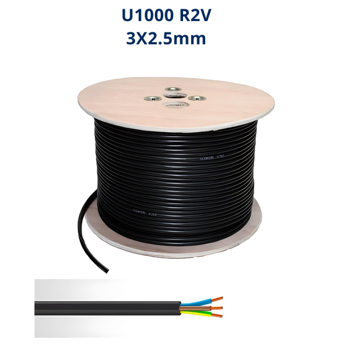 Câble U-1000 R2V 3x2.5 mm² Rigide | 0,6/1 kV Maroc