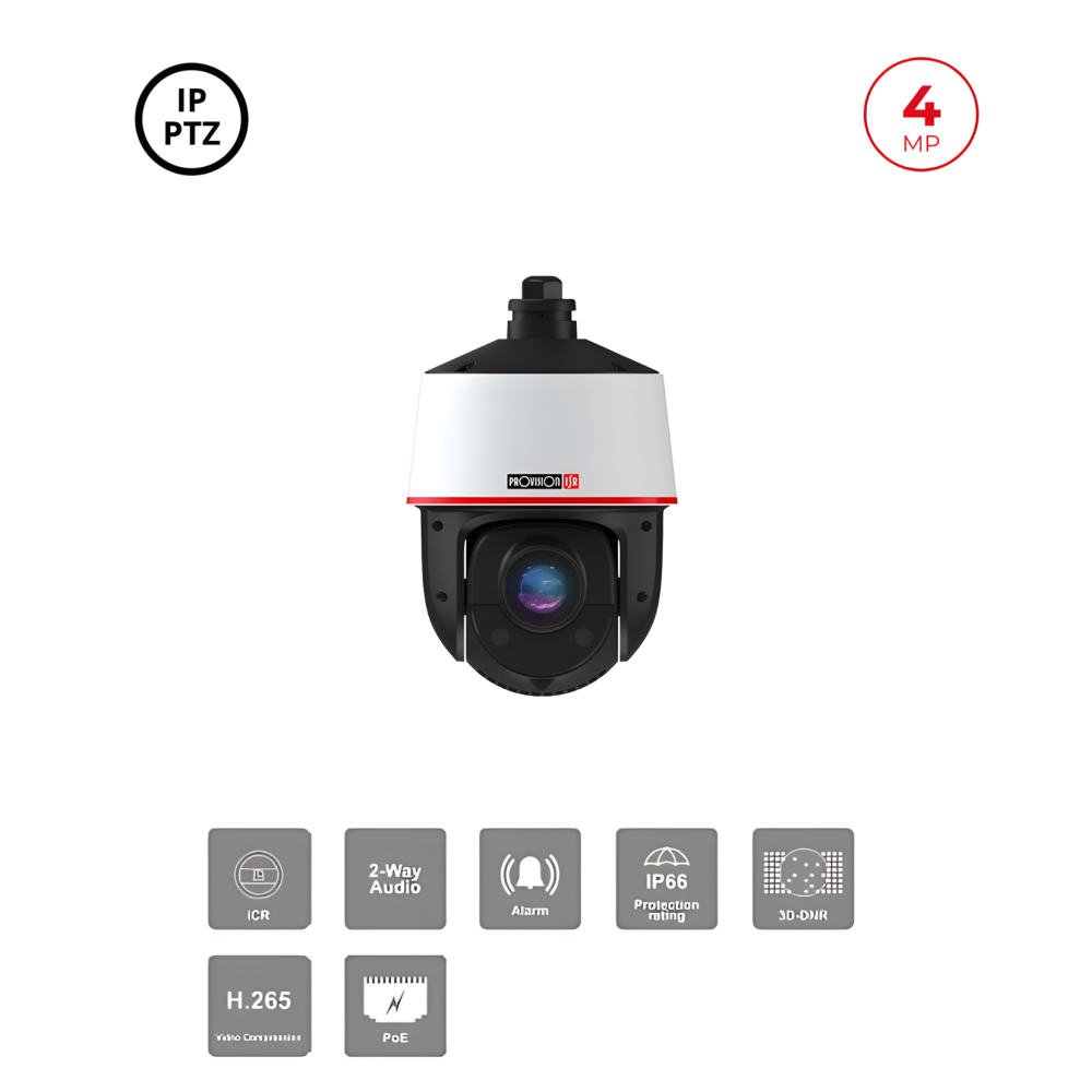 Mini Caméra IP PTZ 4MP – Zoom x25, DDA Analytics, PoE+, Support Inclus