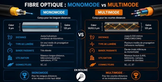 Fibre optique Monomode vs Multimode : Quelle est la différence ?